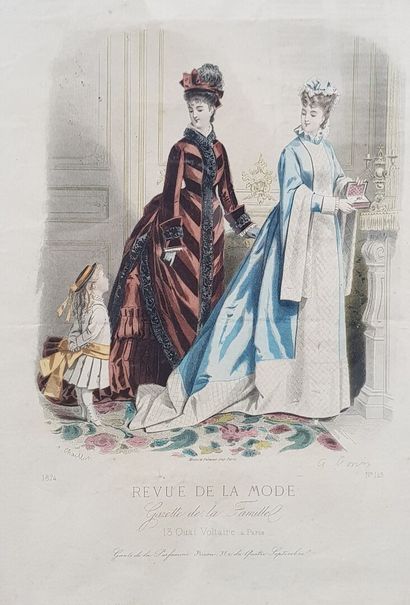 null Lot including: 


- A dressed fashion lithograph featuring two women in conversation...