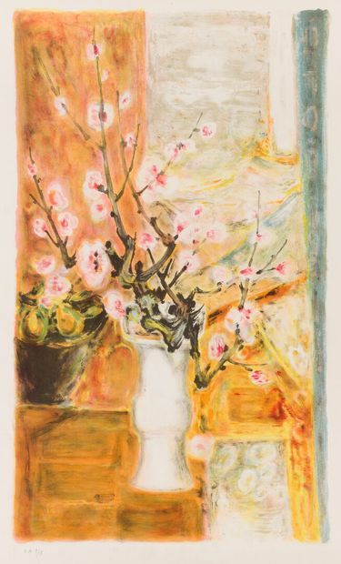 null LÊ PHO (1907-2001).
Bouquet de fleurs de cerisiers dans un vase et maternité.
Réunion...