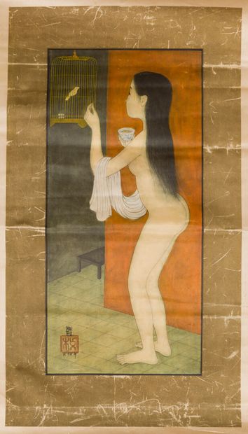 MAI THU (1906-1980).
Nude with golden cage.
Color...
