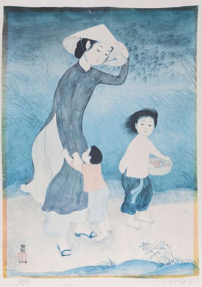 MAI THU (1906-1980). 
Mother and children...