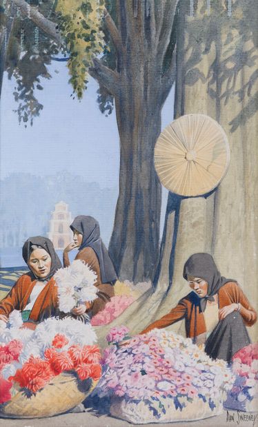 null DAN SWEENEY (1880-1958).
Les marchandes de fleurs au Lac de l'épée restituée...
