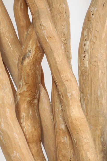 null Grande sculpture composée de branches en bois flotté réunies par un cordage....