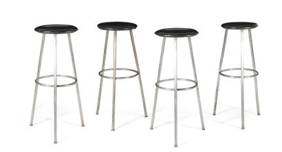 Suite of four tripod bar stools in tubular...
