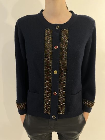 CHANEL and LESAGE

Navy blue cashmere cardigan...