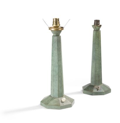 Pair of antique green patinated bronze lamp...