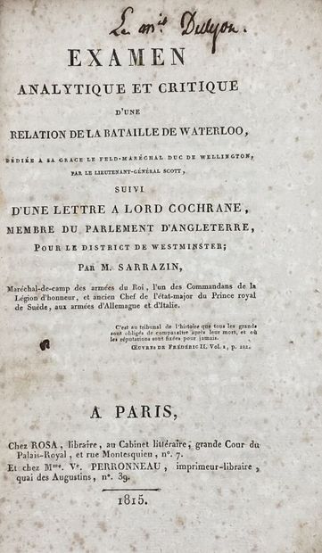 null Lot comprenant: 
- SARRAZIN. Examen analytique et critique d'une relation de...