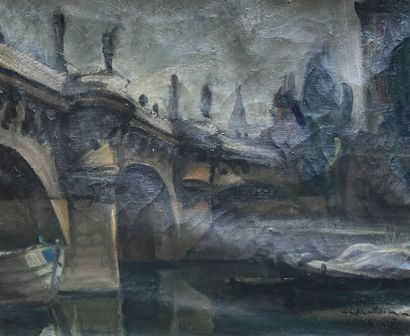 null Lot comprenant: 
- Jean-Gabriel DARAGNES (1886-1950)
Paris, le Pont-Neuf
Huile...