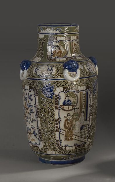 BIEN HOA. 
Enameled stoneware vase decorated...