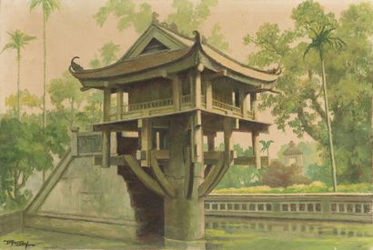 null VAN TUY ? 
The Pagoda with the single pillar. 
Oil on canvas signed in the lower...