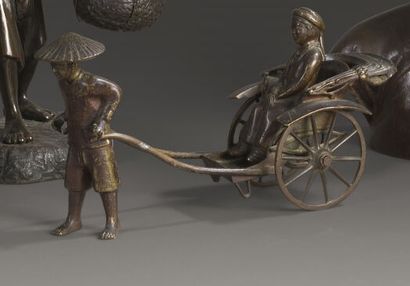 Young Annamite woman in a rickshaw. 
Bronze...