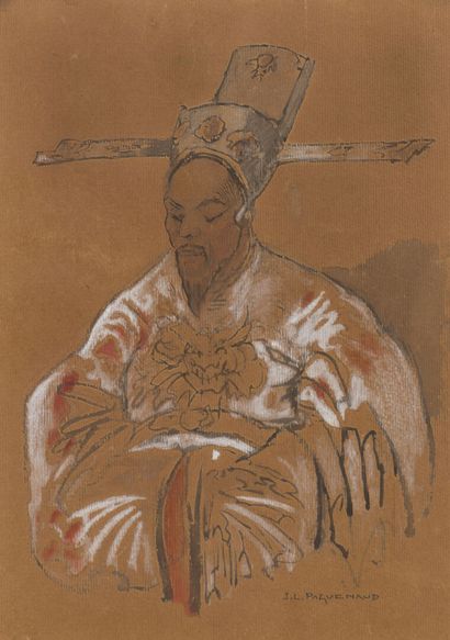 null JEAN-LOUIS PAGUENAUD (1876-1952).
Peintre officiel de la Marine.
Mandarin annamite.
Dessin...