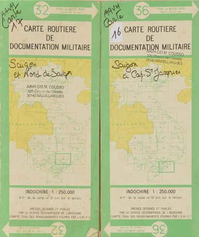 null 1876-1953.
Réunion de 10 cartes imprimées en couleur sur Saïgon et sa région...