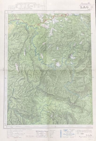 null 1915-1925.
Meeting of 4 color printed maps on Lao Bao including:
-1925. Lao...