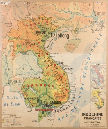 1938.
Carte scolaire de l'Indochine Française....