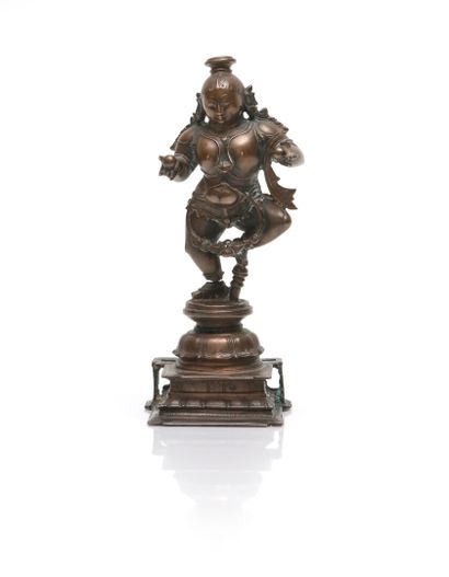 Rare statue de Krishna dansant en alliage...