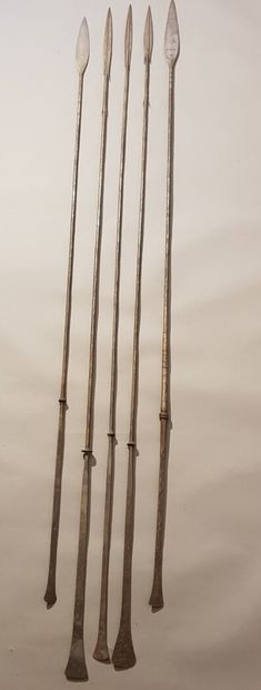 null Set of 5 all-metal Tangâbat spears, Tuareg, North Africa. 
Length between: 202...