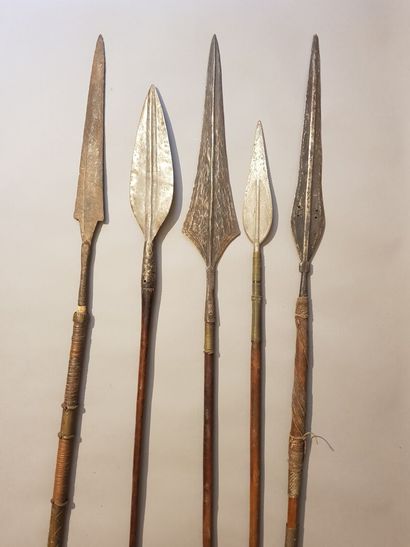 Lot including:
- 5 Ngbandi spears, DRC/Centrafic.
Length...