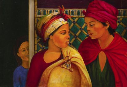 null Anne de Reilhac (1947).
Les Indiennes.
Huile sur toile, monogrammée " PAR "...