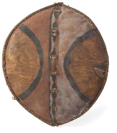 Shield in skin and polychrome wood. Maasai,...