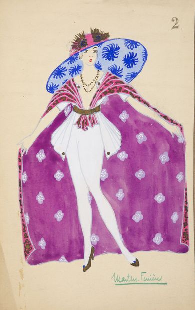null - Jacques MARTIN-FERRIERES (1893-1972).
3 projets de costumes. Pochoir et dessins...