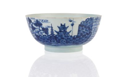Porcelain bowl decorated with a city emerging...