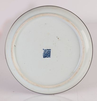 null Hué blue-white porcelain dish decorated with a lakeside landscape featuring...