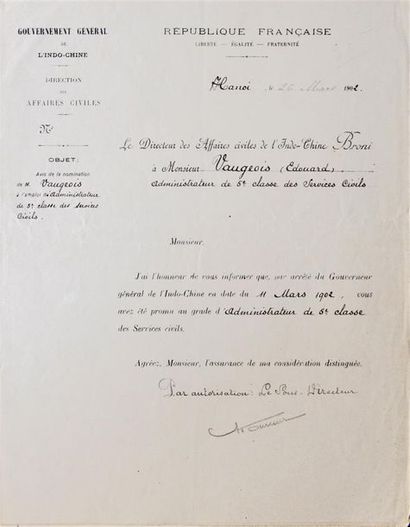 null Règne de S.M. Thanh Thai (1889-1907)

UN BREVET DE CHEVALIER DE L'ORDRE IMPERIAL...