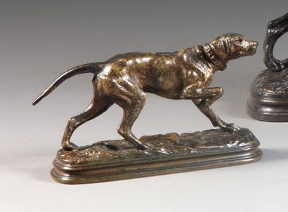 null Alfred Dubucand (1828-1894)," Braque à l'arrêt"
Bronze à patine brune nuancée,
Fonte...