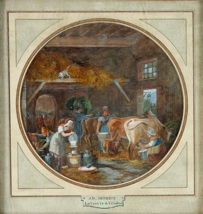 null François-Adolphe MORIOT (1817-?)

La Traite à l'étable. Gouache et aquarelle...