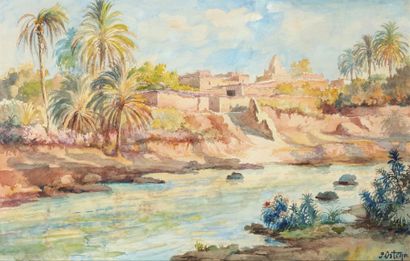 null José ORTEGA (1921-1990). Paysage d'Algérie. Aquarelle sur papier encadrée signée...
