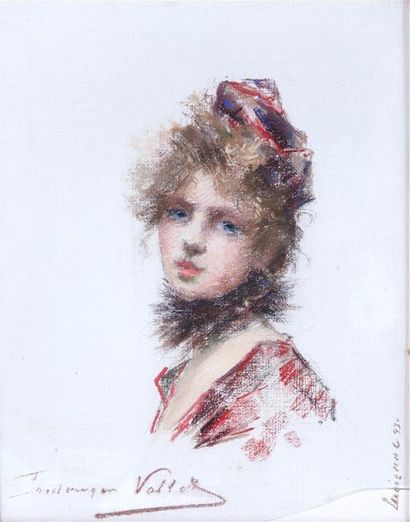 null Frédérique VALLET-BISSON (1862-1948). Portrait de Lucienne. Pastel sur toile...