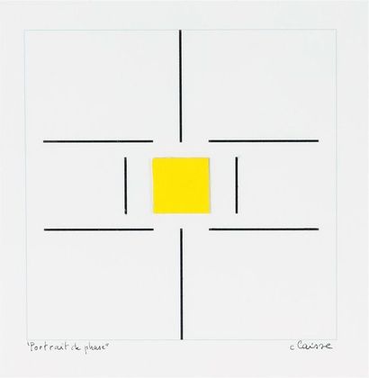 null Geneviève CLAISSE (1935-2018). Portrait de phase, (au carré jaune). Encre et...
