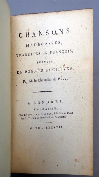 null 1787. Chevalier de P. (Évariste Parny). Chansons madecasses, traduites en françois,...