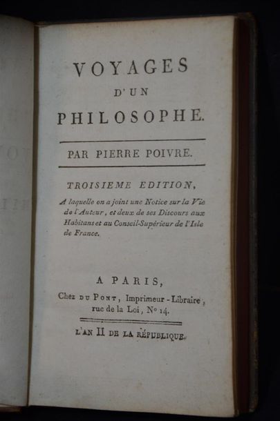 null 1794

Pierre Poivre 

Voyages d'un philosophe: troisième édition à laquelle...