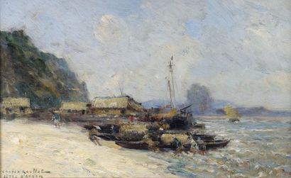  Gaston ROULLET (1847-1925). Peintre officiel de la Marine. Côtes d'Annam. Huile...