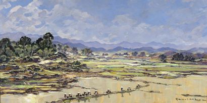 null Henri Mège (1904-1984). Matinée dans les rizières. Région Nord de Phan Thiet....