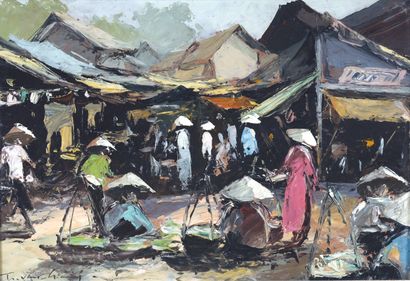 Tran Van Giang (XXe)
Scène de marché à Saïgon.
Huile...