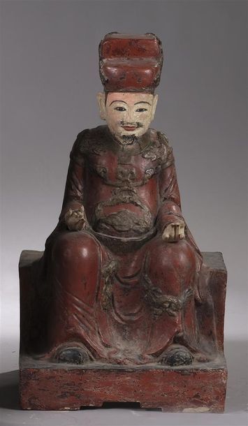 null Grand Mandarin

Statue en bois laqué polychrome, rouge, noir et beige.

Indochine,...
