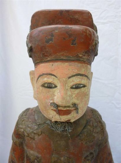 null Grand Mandarin

Statue en bois laqué polychrome, rouge, noir et beige.

Indochine,...