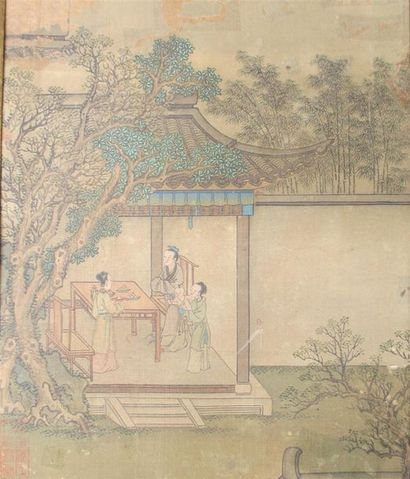 null CHINE. Trois peintures sur soie, cachet en bas à gauche. Dimensions: 27,5 x...