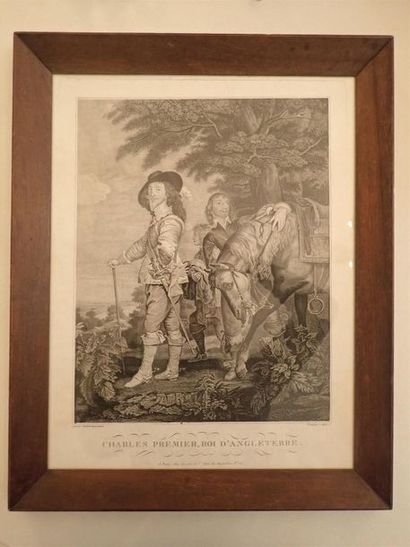 null Deux gravures encadrées d'après Van Dyck. Charles1er Roi d'Angleterre, Henriette...