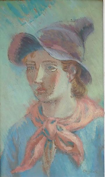 Eugène ZAK. Portrait d'homme en buste. Pastel...