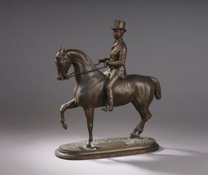 null Pierre LENORDEZ (1815-1892). Gentleman à cheval. Bronze à patine mdéaille titré...