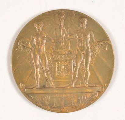 null Médaille officielle de participant en bronze par J.C Wienecke. Diamètre 55 mm....