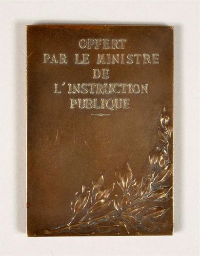 null Plaquette en bronze offerte par «Le Ministre de l'instruction publique». Par...