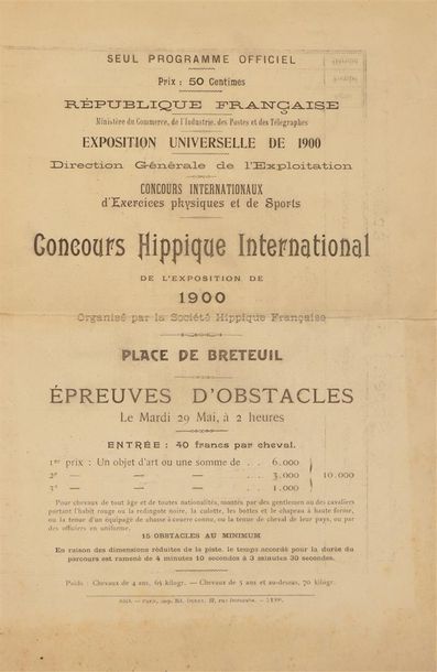 null Programme officiel du concours hippique International de l'Exposition 1900....