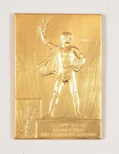 null Plaquette en vermeil. «XXVIème Fête Fédérale de Gymnastique». Par F. Vernon....