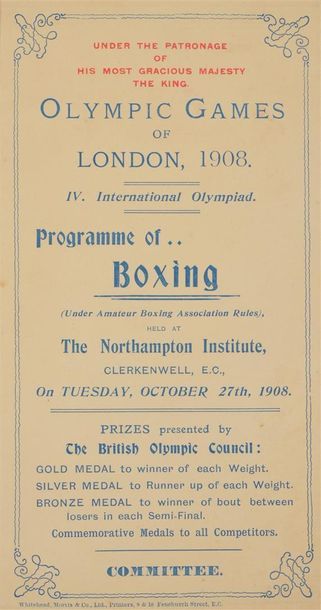 null Programme officiel des épreuves de boxe de la IVème Olympiade. Annotations....