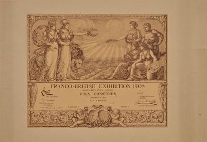 null Diplôme de la Franco-British Exhibition 1908 attribué à V-H Friedel. Dim. 57x76...