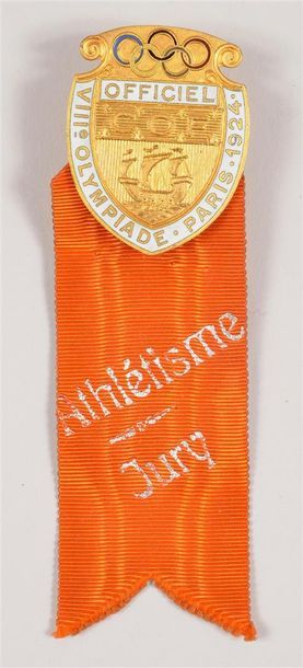null Badge «Jury» pour les épreuves d'athlétisme. En bronze et émail. Dim. 34x42...